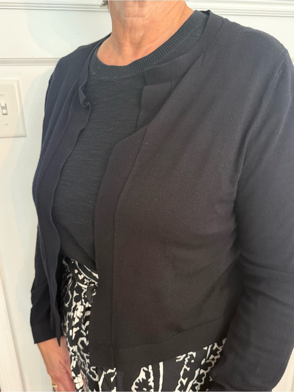 Ann Taylor Black Crewneck Sweater with Black Open-Front Cardigan